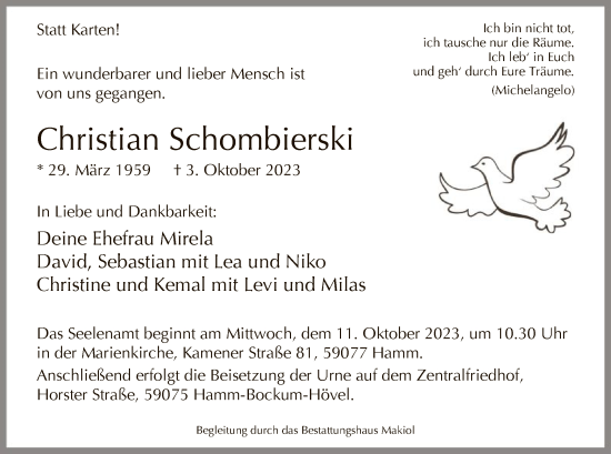 Todesanzeige von Christian Schombierski von WA
