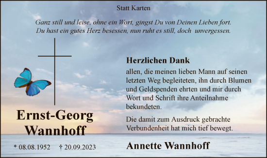 Todesanzeige von Ernst-Georg Wannhoff von WA