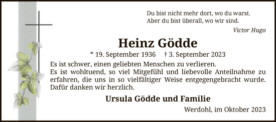 Todesanzeige von Heinz Gödde von WA
