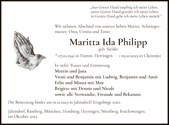 Todesanzeige von Maritta Ida Philipp von WA