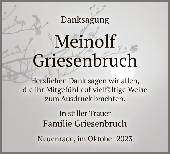 Todesanzeige von Meinolf Griesenbruch von WA