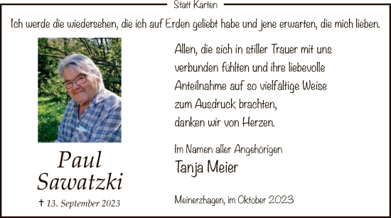 Todesanzeige von Paul Sawatzki von WA