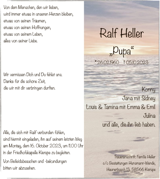 Todesanzeige von Ralf Heller von WA
