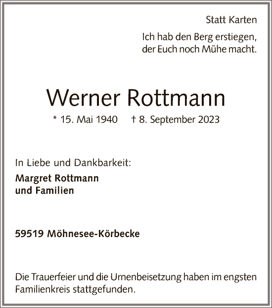 Todesanzeige von Werner Rottmann von WA