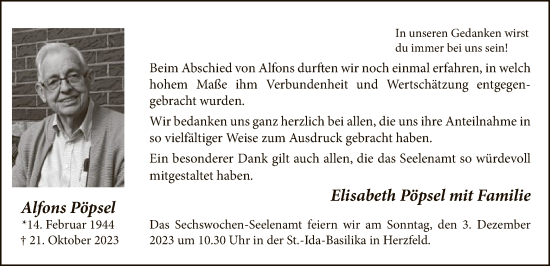 Todesanzeige von Alfons Pöpsel von WA