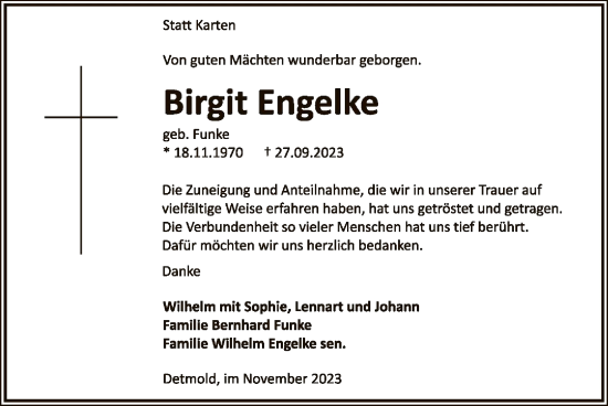 Todesanzeige von Birgit Engelke von WA