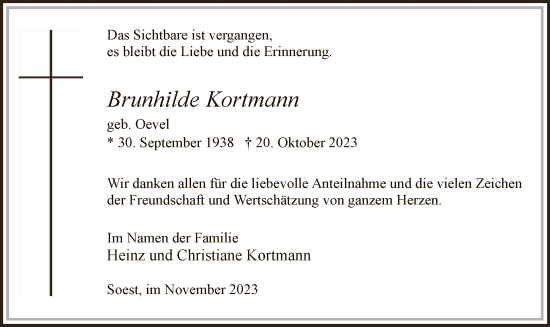 Todesanzeige von Brunhilde Kortmann von WA