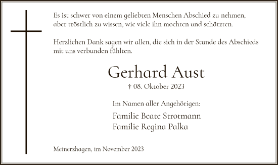 Todesanzeige von Gerhard Aust von WA