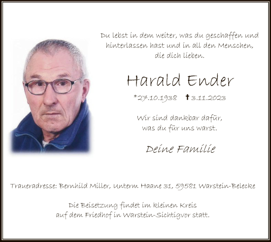 Todesanzeige von Harald Ender von WA