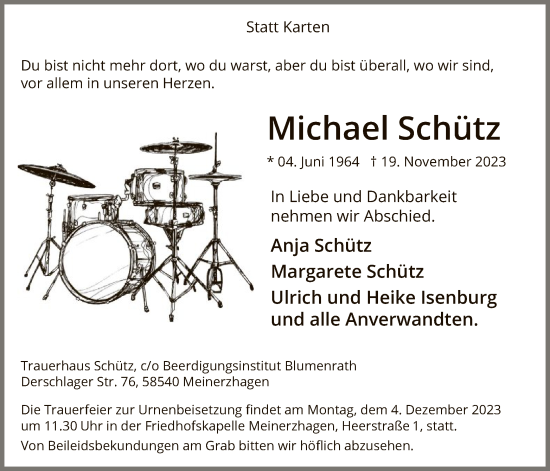 Todesanzeige von Michael Schütz von WA