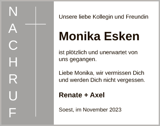 Todesanzeige von Monika Esken von WA