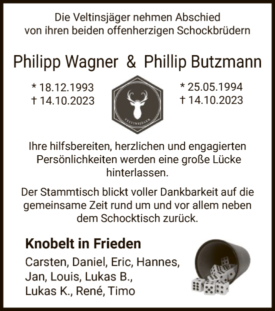 Todesanzeige von Philip  Phillip Wagner  Butzmann von WA