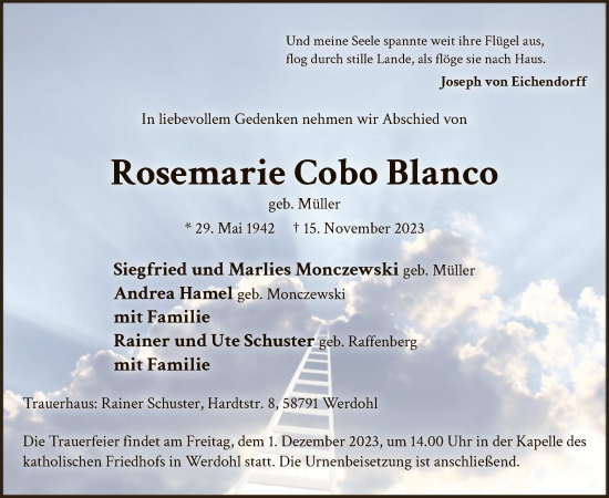 Todesanzeige von Rosemarie Cobo Blanco von WA