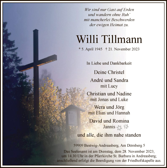 Todesanzeige von Willi Tillmann von WA