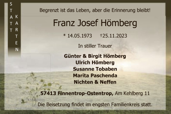 Todesanzeige von Franz Josef Hömberg von WA