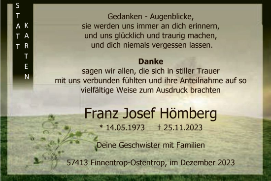 Todesanzeige von Franz Josef Hömberg von WA