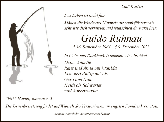 Todesanzeige von Guido Ruhnau von WA