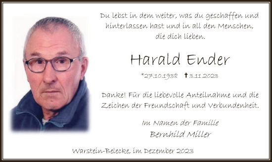 Todesanzeige von Harald Ender von WA