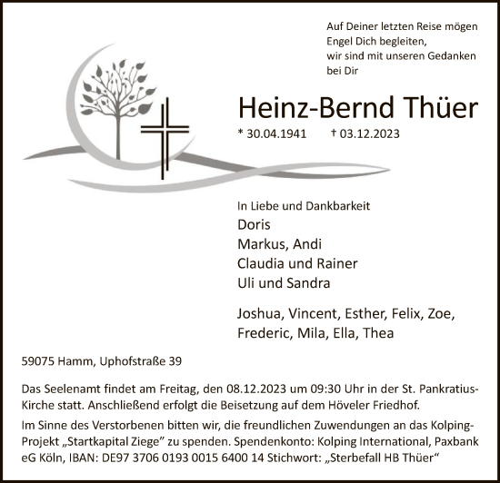 Todesanzeige von Heinz-Bernd Thüer von WA
