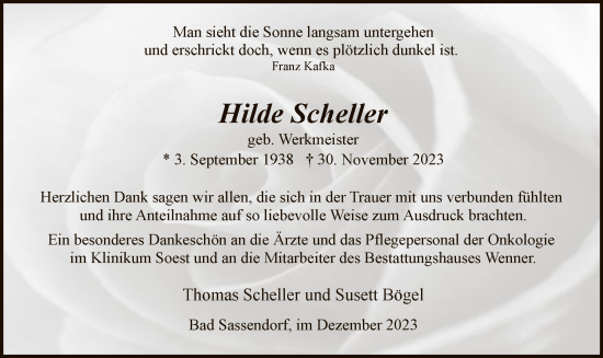 Todesanzeige von Hilde Scheller von WA
