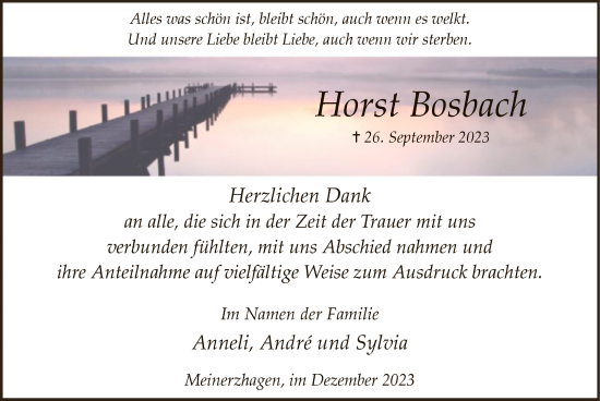 Todesanzeige von Horst Bosbach von WA