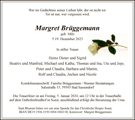 Todesanzeige von Margret Brüggemann von WA