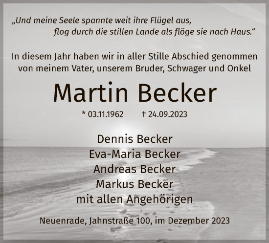 Todesanzeige von Martin Becker von WA