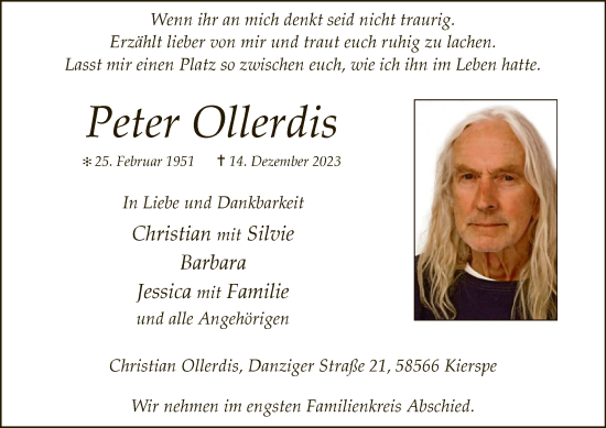 Todesanzeige von Peter Ollerdis von WA