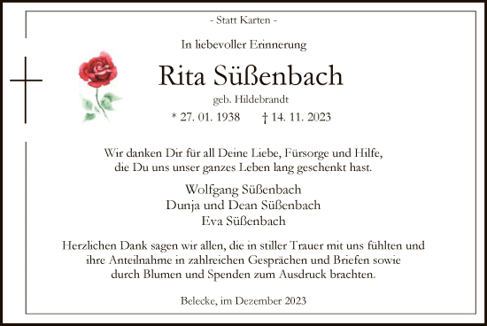 Todesanzeige von Rita Süßenbach von WA