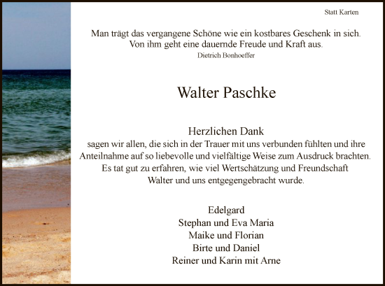 Todesanzeige von Walter Paschke von WA