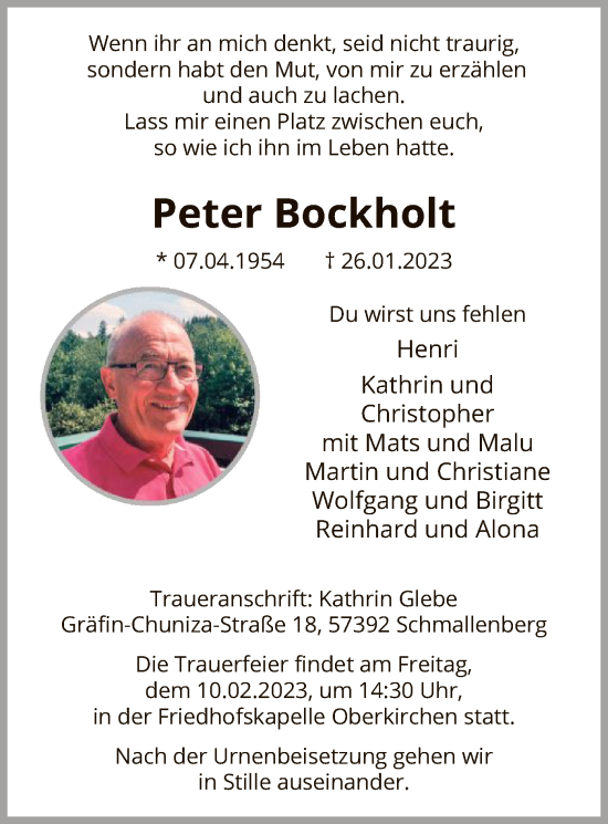 Todesanzeige von Peter Bockholt von WA