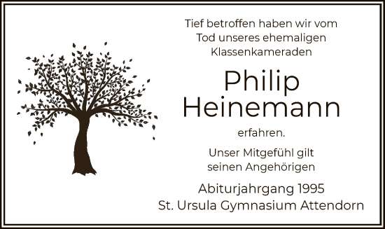 Todesanzeige von Philip Heinemann von WA
