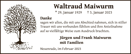 Todesanzeige von Waltraud Maiwurm von WA