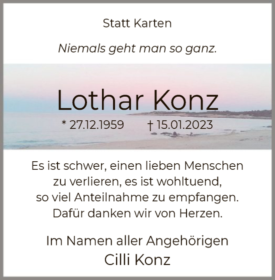 Todesanzeige von Lothar Konz von WA