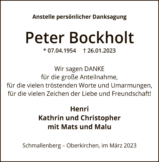 Todesanzeige von Peter Bockholt von WA