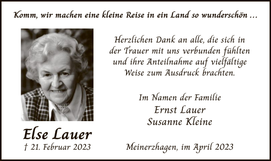 Todesanzeige von Else Lauer von WA