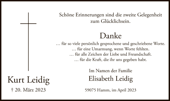 Todesanzeige von Kurt Leidig von WA