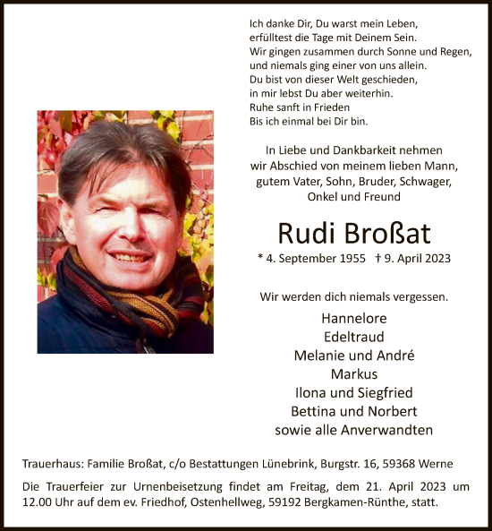 Todesanzeige von Rudi Broßat von WA