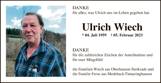 Todesanzeige von Ulrich Wiech von WA