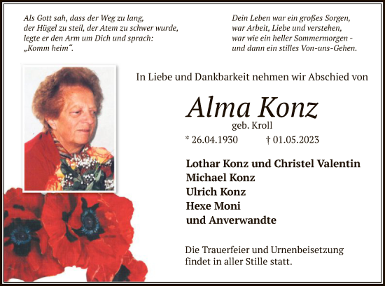 Todesanzeige von Alma Konz von WA