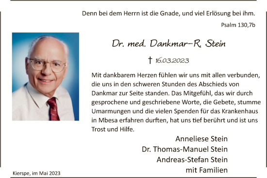 Todesanzeige von Dankmar-R. Stein von WA