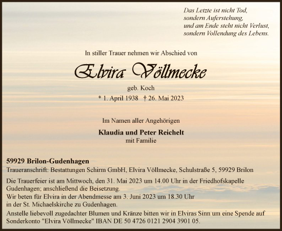 Todesanzeige von Elvira Völlmecke von WA