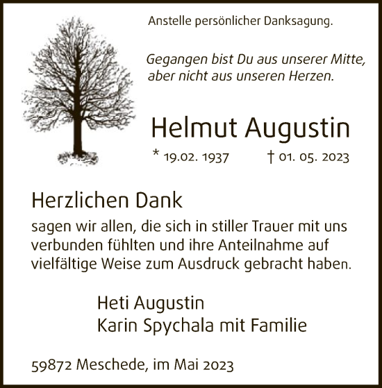 Todesanzeige von Helmut Augustin von WA