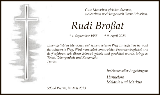 Todesanzeige von Rudi Broßat von WA