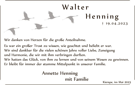 Todesanzeige von Walter Henning von WA
