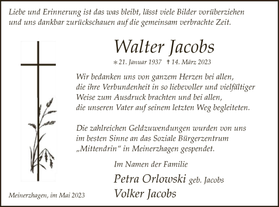 Todesanzeige von Walter Jacobs von WA