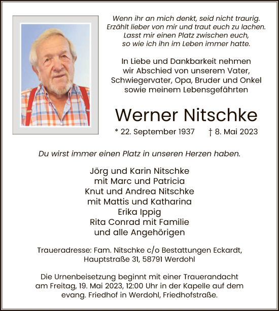 Todesanzeige von Werner Nitschke von WA