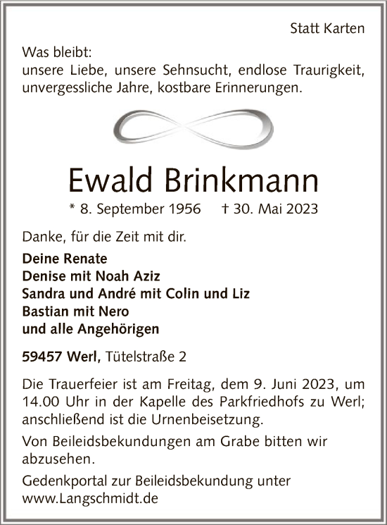 Todesanzeige von Ewald Brinkmann von WA