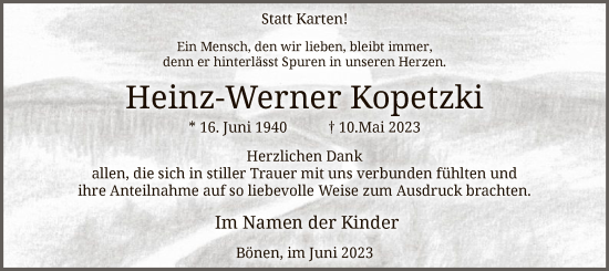 Todesanzeige von Heinz-Werner Kopetzki von WA