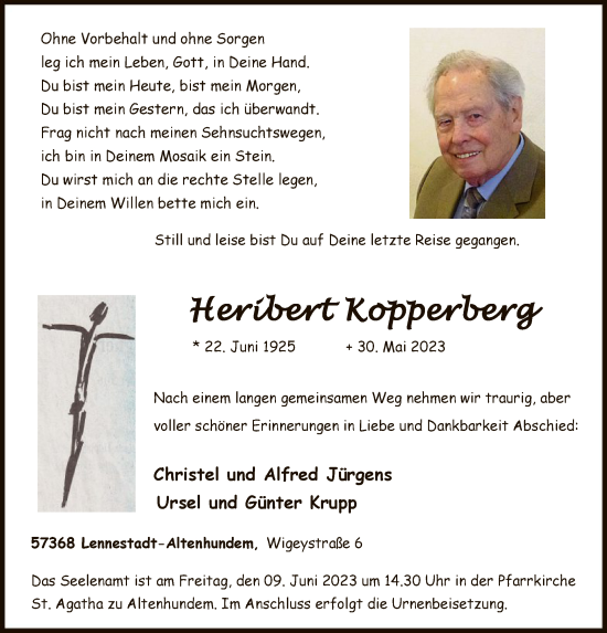 Todesanzeige von Heribert Kopperberg von WA